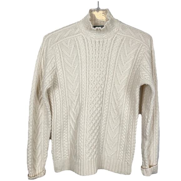 Lauren Ralph Lauren Fisherman Sweater Women M Ivory Hand Knit Cable Chunky FLAW - Picture 1 of 10